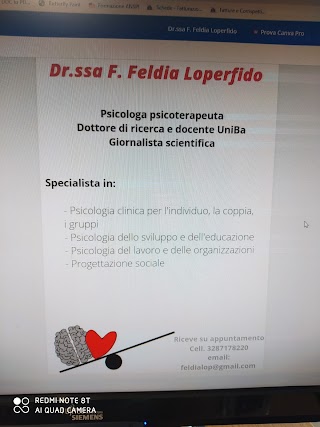 Dr.ssa F. Feldia Loperfido - Psicologa Psicoterapeuta - Studio Partner di Faber City Coop. di Comunità Alberobello