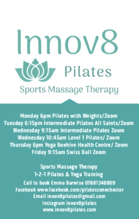 Innov8Pilates Innov8 SportsMassageTherapy also Pilates Zone Chester (on facebook)