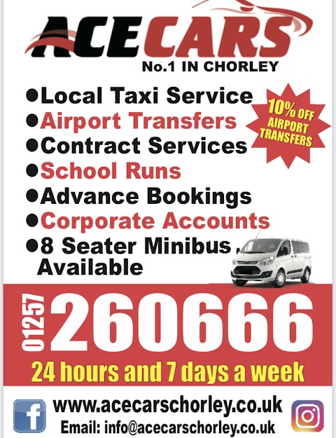 ACE Cars Chorley - 24/7 Taxis & Airport Transfers ♿️