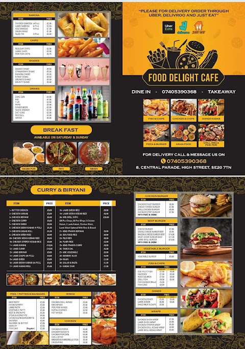 Food Delight Cafe (Delivery 4 miles) Burger, Fast Food, Pizza, Kebab, Indian Cusine