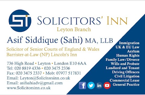 Asif Siddique (Sahi) Solicitor/Barrister (NP/UR), Solicitors’ Inn Leyton Branch