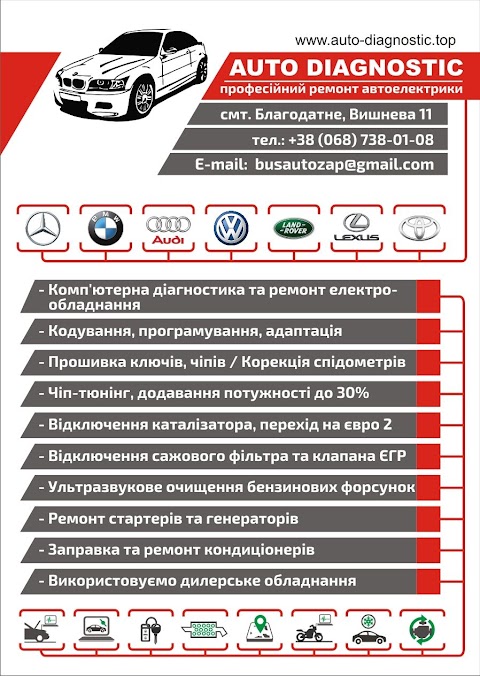 Автоелектрик, діагностика та ремонт автомобілів.