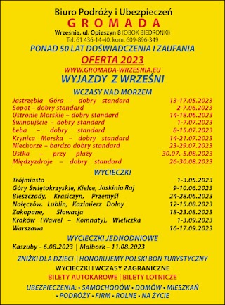 Gromada Września Biuro Podróży i Ubezpieczeń Józefa Nowak