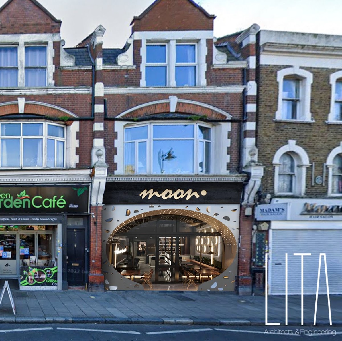 Moon Resto Lounge in 34 High St, London N8 7NX, UK - Cafes featuring Dine-In, Reservable, Serves Lunch, Serves Dinner, Serves Beer, Serves Wine, Outdoor Seating, Restroom, Good for Groups, Good for Watching Sports, Cocktails, Desserts, Coffee