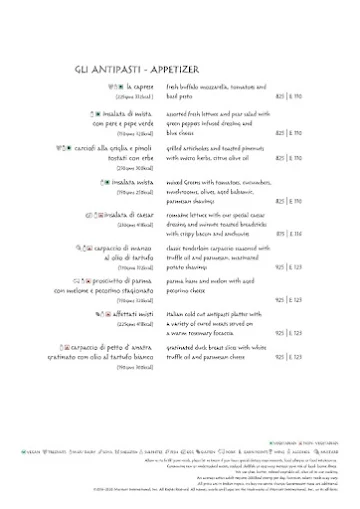 Prego - The Westin menu 