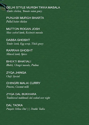 Zyqa Modern Indian Kitchen menu 