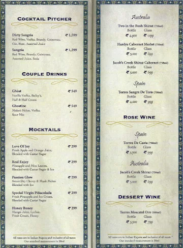 Shebestan - Sterlings MAC Hotel menu 