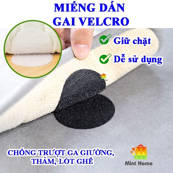 Miếng Dây Dán Gai Velcro Băng Dính 2 Mặt Cố Định Chống Trượt Thảm Trải Sàn Nhà Chăn Ga Khăn Lót Bàn Ghế Keo Siêu Dính