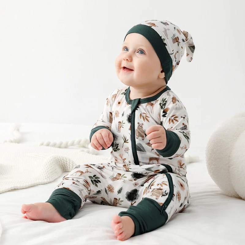 Jusheng Ropa para Bebé de Fibra de Bambú, Monos de Manga Larga con Cremallera Doble, Pijamas y Ropa de Juego para Primavera y Otoño