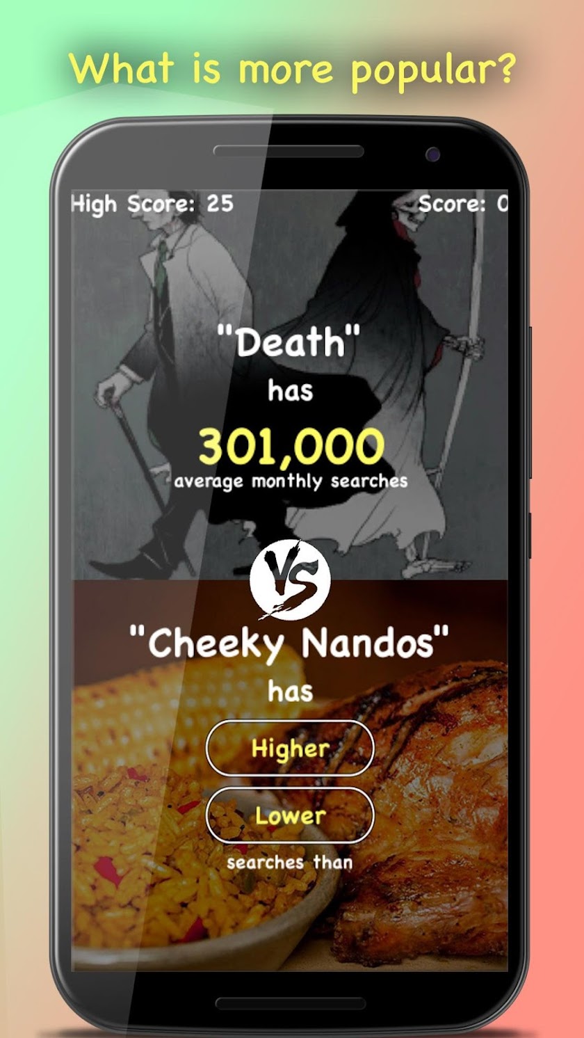 Higher Lower Quiz Game Screen 1