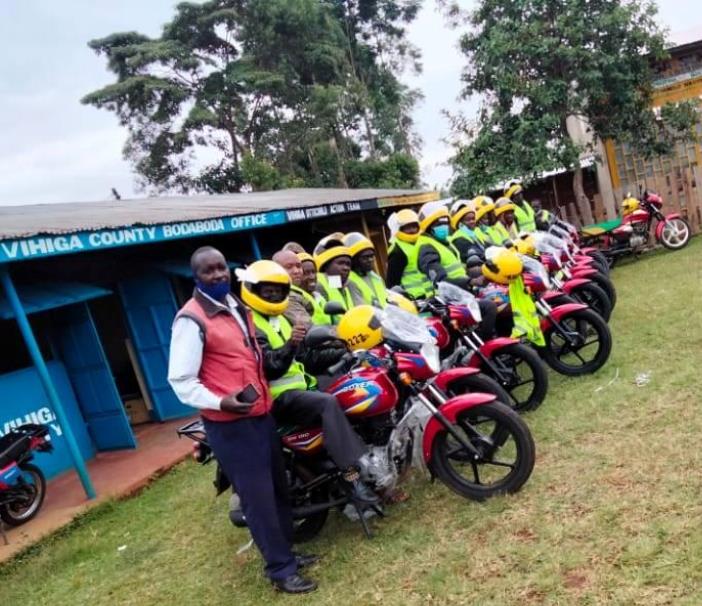 Vihiga county boda boda riders officials outside their office in Manyatta