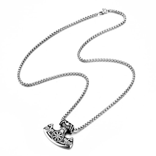 Title 2, Viking Boat Snow Pattern Hammer Pendant Necklac...