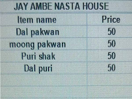 Jay Ambe Nasta House menu 1