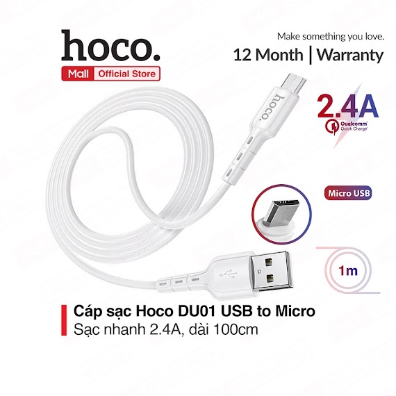 Cáp Sạc Và Truyền Dữ Liệu Hoco Du01 Usb To Micro/Lightning/Type - C Sạc Nhanh 2.4A/3A Dài 100Cm