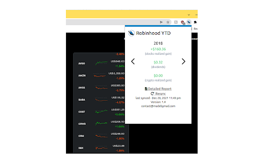 Robinhood Realized Earnings & CSV File Export chrome extension