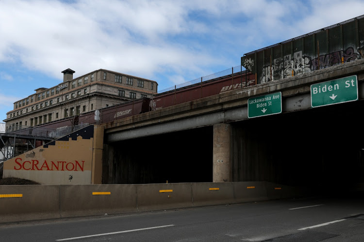 A street named after US President Joe Biden, known as the President Biden Expressway, is seen entering downtown Scranton, Pennsylvania, the US, on March 9 2023. Picture: REUTERS/SHANNON STAPLETON