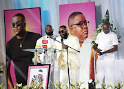 Cassper Nyovest  at memorial service pay of Oupa John Sefoka, famously known as DJ Sumbody, at Evangelical Lutheran Church in,Johanneburg.