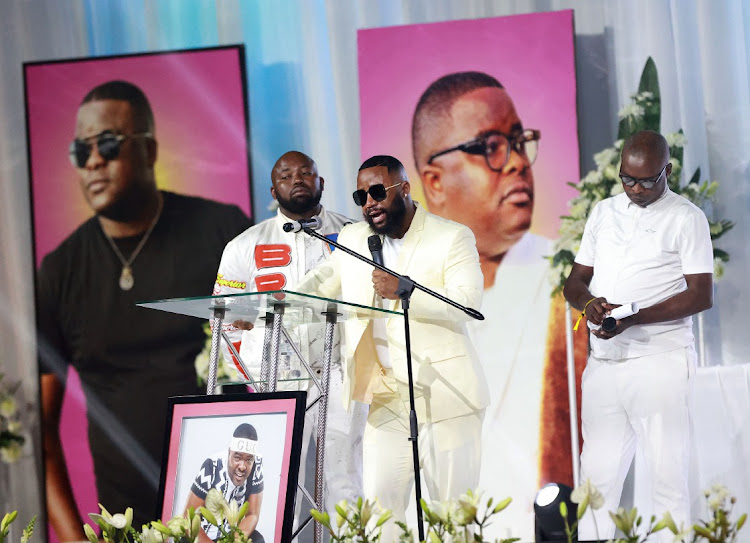 Cassper Nyovest at memorial service pay of Oupa John Sefoka, famously known as DJ Sumbody, at Evangelical Lutheran Church in,Johanneburg.