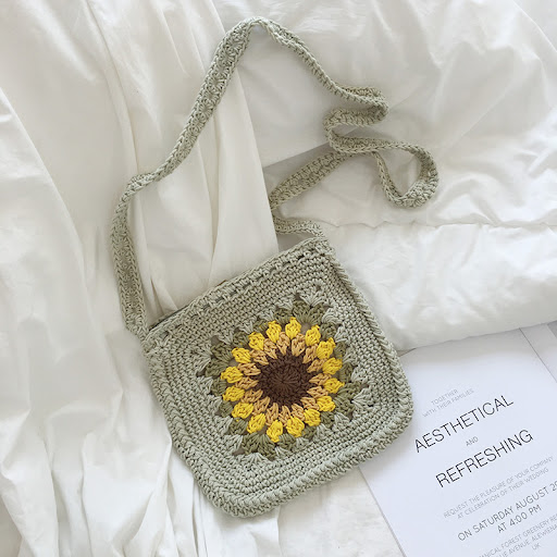 Title 4, Sunflower Knitted Wool Bag With Chain Link Cuto...