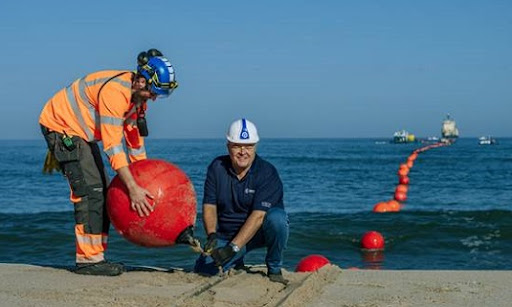 CEO of Paratus Group, Barney Harmse helps land the Equiano cable at Swakopmund, Namibia. (Photo: Desert Pearl Photography).