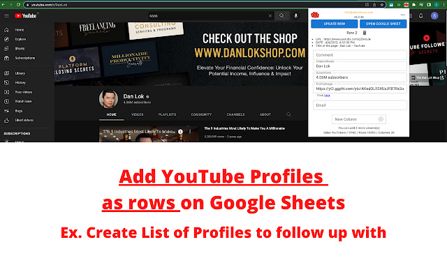 Youtube Influencers CRM Sync to Google Sheets