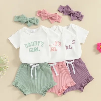 Title 7, Girls Letter Print Short-sleeve Romper Shorts ...