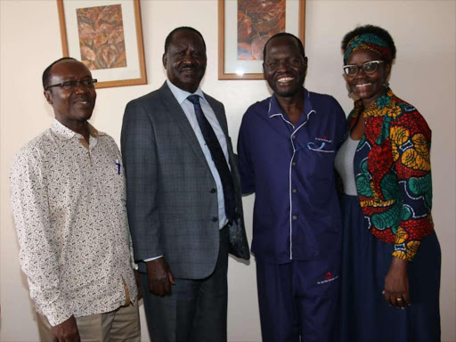 ODM party leader Raila Odinga visited Kisumu Governor Anyang Nyong'o, his wife Dorothy at Aga Khan Hospital in Nairobi/MAURICE ALAL