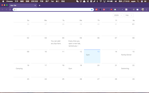 New Tab Calendar