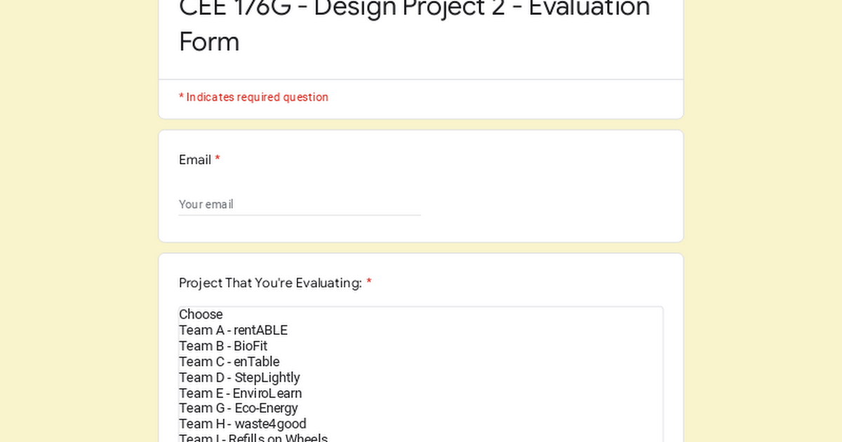 CEE 176G - Design Project 2 - Evaluation Form