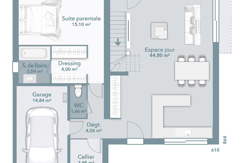  Vente Terrain + Maison - Terrain : 525m² - Maison : 116m² à Castelnau-d'Estrétefonds (31620) 