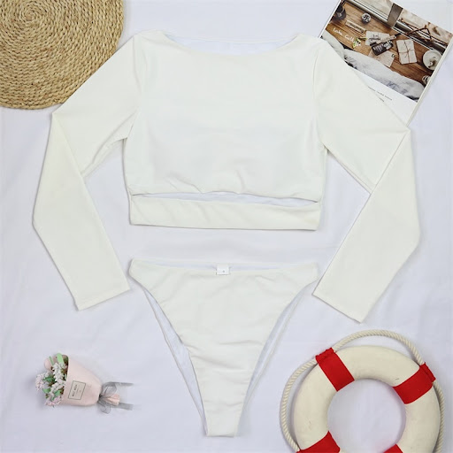 Title 10, Bikini Long Sleeve Wetsuit Solid Color Swimsuit...