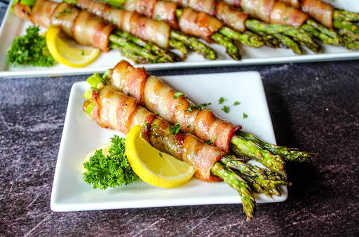 Bacon Wrapped Asparagus on a plate.