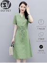 Đầm Suông Linen Tay Ngắn Tay Cổ Tàu, Chất Vải Linen Tự Nhiên Mềm Mát, Thời Trang Xuân Hè Đũi Việt