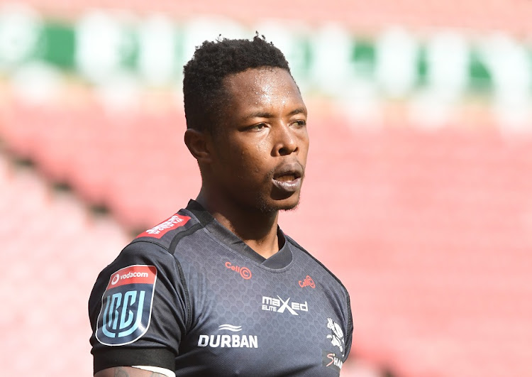 S'bu Nkosi of the Sharks during the United Rugby Championship match against the Lions at Ellis Park on January 22 2022. Picture: GALLO IMAGES/SYDNEY SESHIBEDI