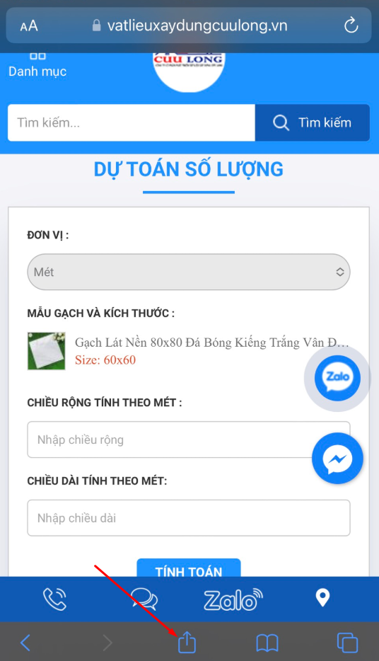 Nhấn vào nút chia sẻ