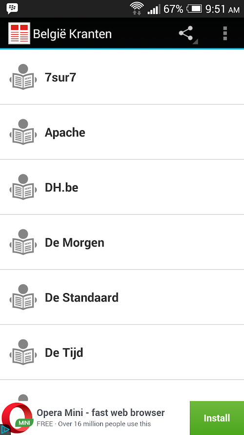 Android application België Kranten screenshort