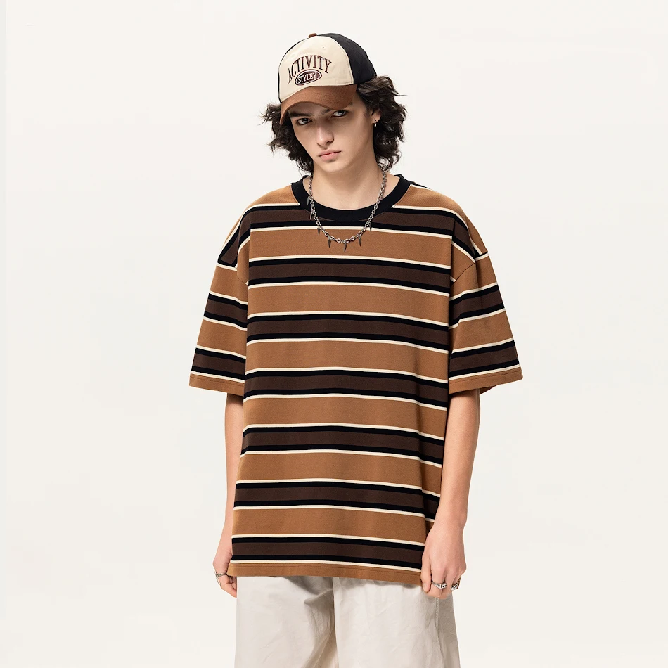 T-shirt rayée homme manches courtes Mode décontractée et tendance Confortable et respirante Idéale pour l'été Style classique et polyvalent Facile à porter
