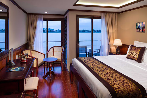 A Category B Stateroom (Room 202) on deck 2 aft portside of the river ship AmaDara.