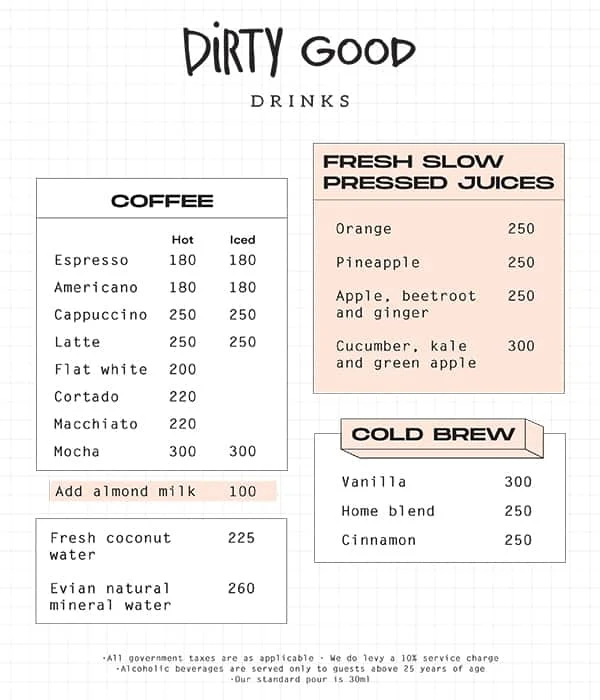 Dirty Good menu 