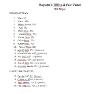 Rayudu's Tiffins & Fast Food menu 1