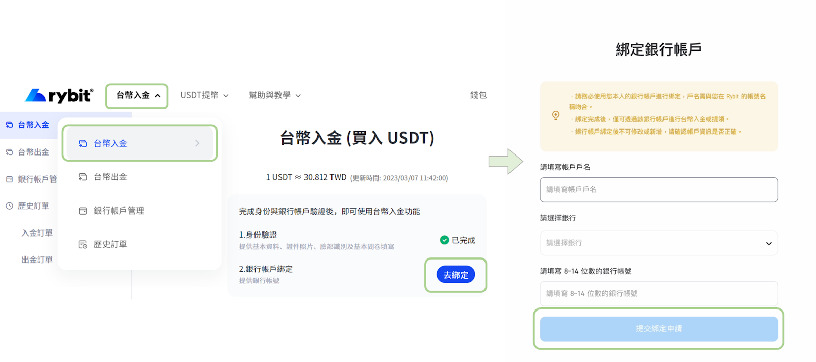 Rybit 綁定銀行帳戶流程