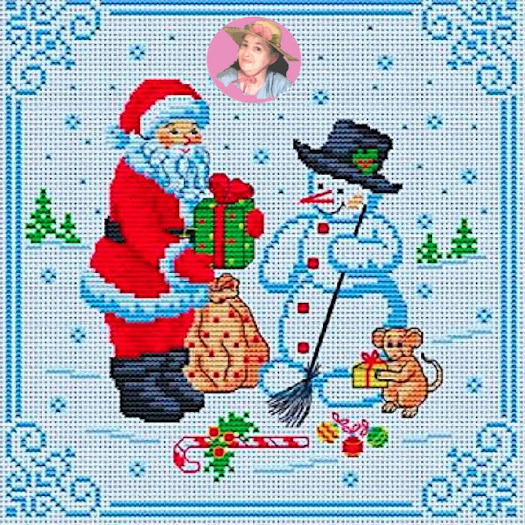 Santa Claus y un Snow man en punto de cruz 