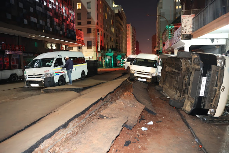 Vehicles damaged in the gas explosion in the Johannesburg CBD on Wednesday