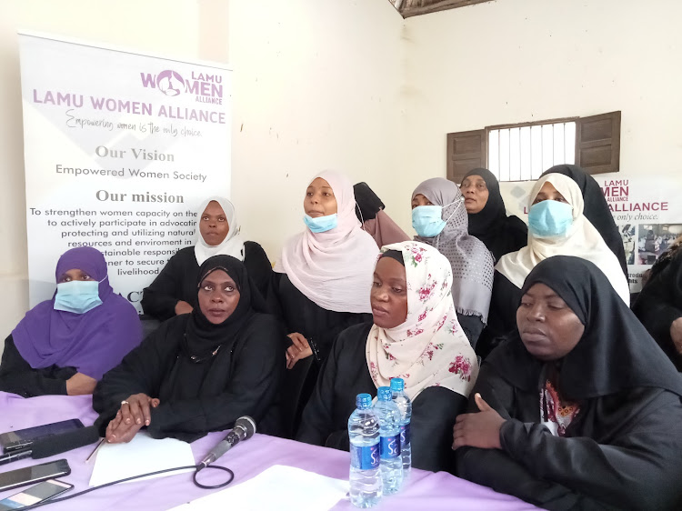 The Lamu Women Alliance members during the press conference at their office in Lamu island on Wednesday.