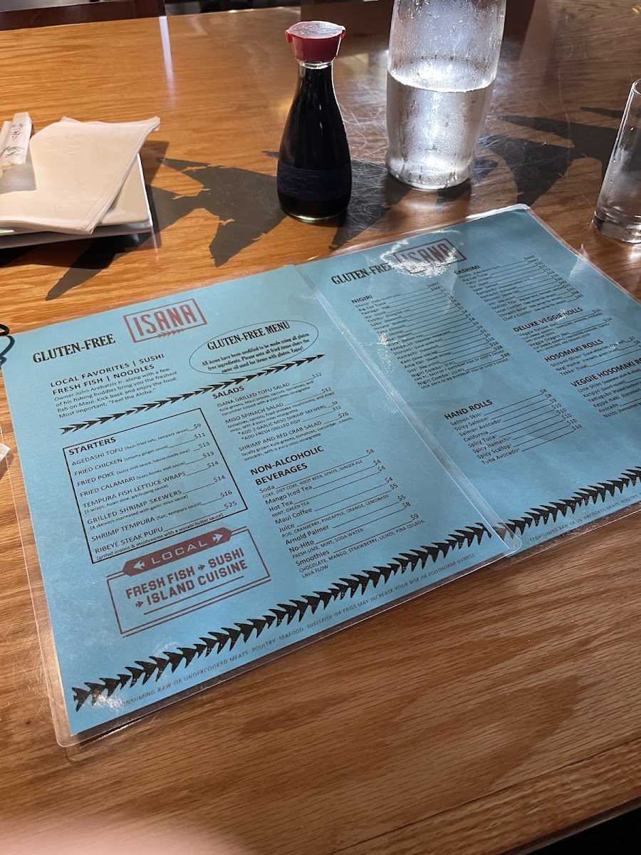 Isana gluten-free menu