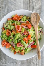 Cucumber Tomato Avocado Salad was pinched from <a href="http://natashaskitchen.com/2015/06/01/cucumber-tomato-avocado-salad/" target="_blank">natashaskitchen.com.</a>