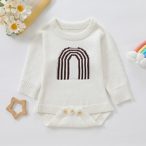 Title 7, Childrens Romper Sweater White Light Brown Coz...
