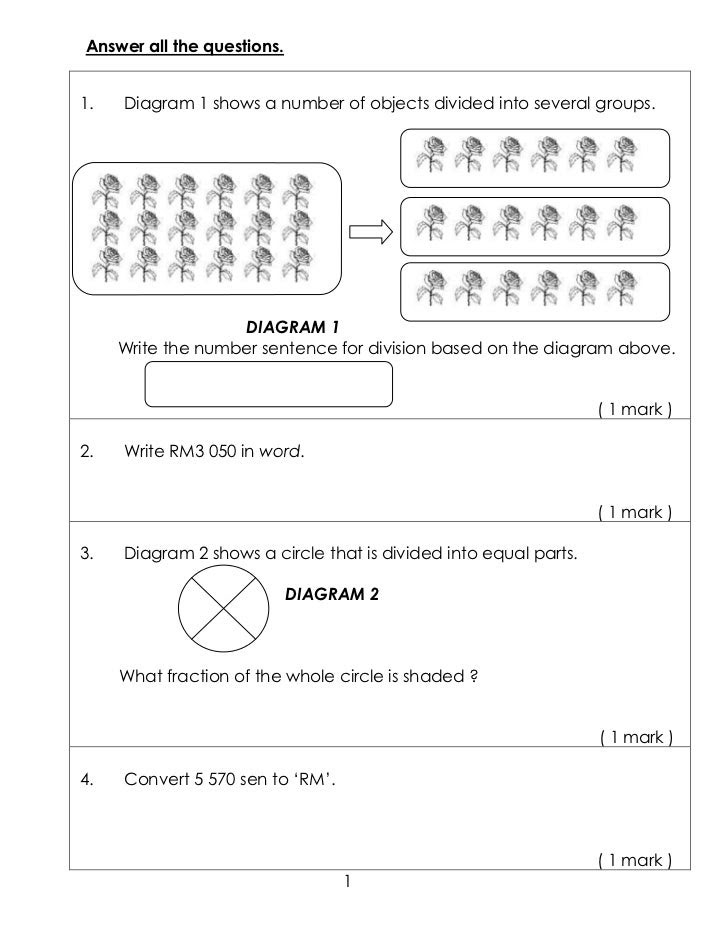 Soalan Matematik Tahun 2 Semester 1  Amber Ar