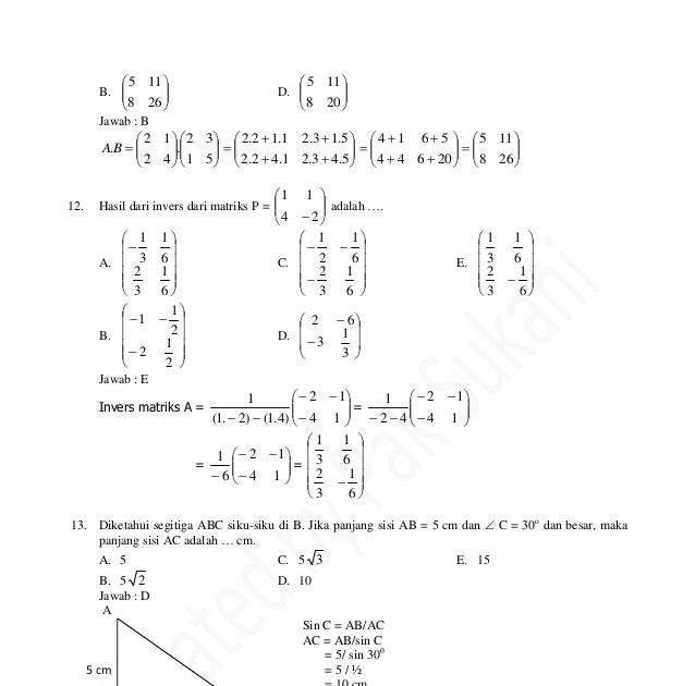 Soal dan jawaban matematika kelas 12 smk semester 1