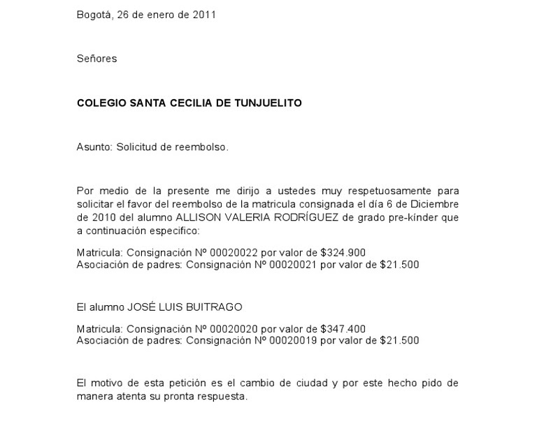 Carta De Solicitud Devolucion De Dinero Mide